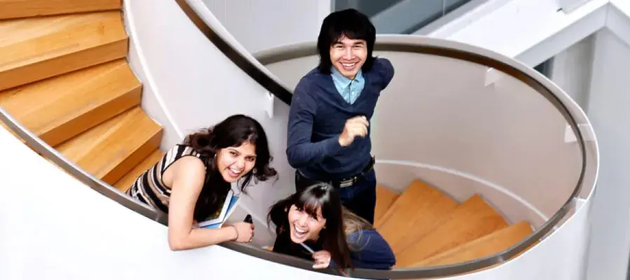 Students on a spiral staircase