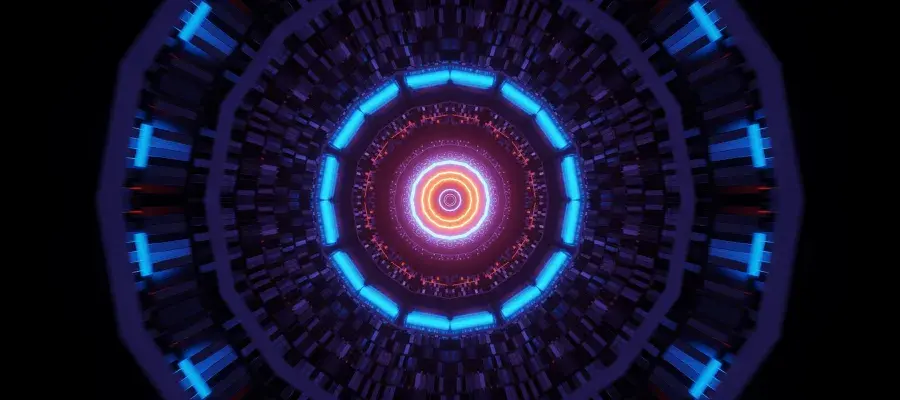 Abstract background with circular colourful glowing neon lights