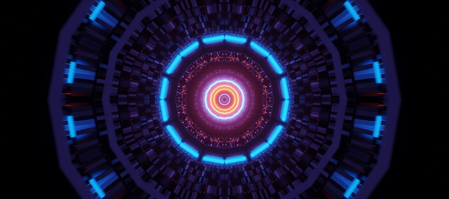 Abstract background with circular colourful glowing neon lights