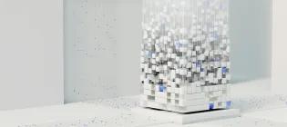 Google Deepmind image of small cubes piling up