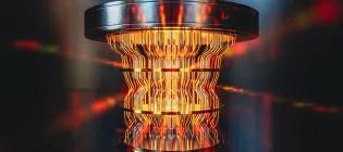 A futuristic glowing quantum computer unit, 3d render