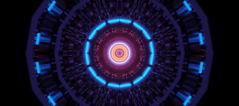 Abstract background with circular colourful glowing neon lights