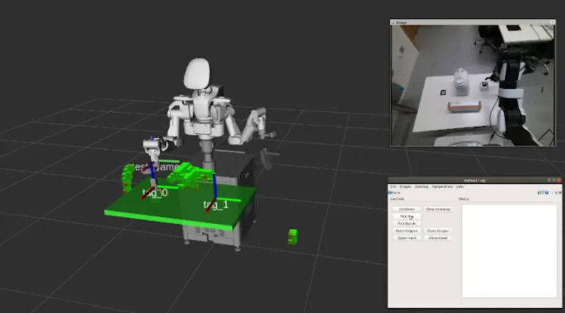 NextageA robot user interface with sensor visualisation, video feed and robot controls used during the demonstration.