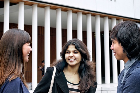 Students at the entrance to the Informatics Forum